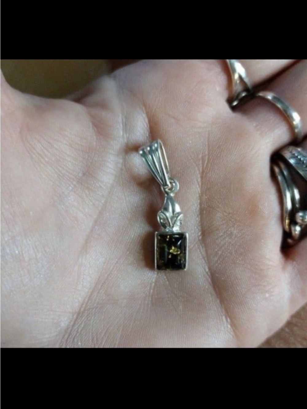 Sterling Silver Baltic Amber Pendant - Dark Green